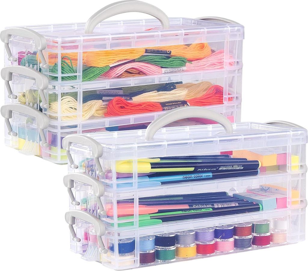 Stiftebox mit Griffen 2 Satz von 3 Tier Stapelbar,Aufbewahrungsbox, Stifte Organizer, stapelbar abnehmbare Schrein Veranstalter Stift Zeichnung Too...