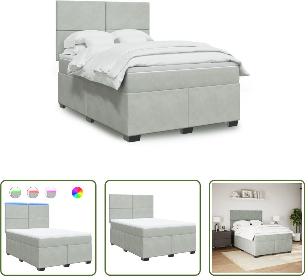 The Living Store Boxspringbett mit Matratze Hellgrau 140x190 cm Samt