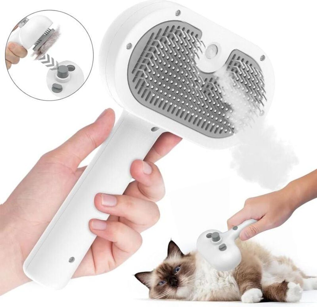 3-in-1 Dampf-Katzenbürste für Hunde und Katzen, wiederaufladbare Katzenbürste mit Wasserreservoir, geeignet für Kurz- und Langhaarkatzen, ideal...