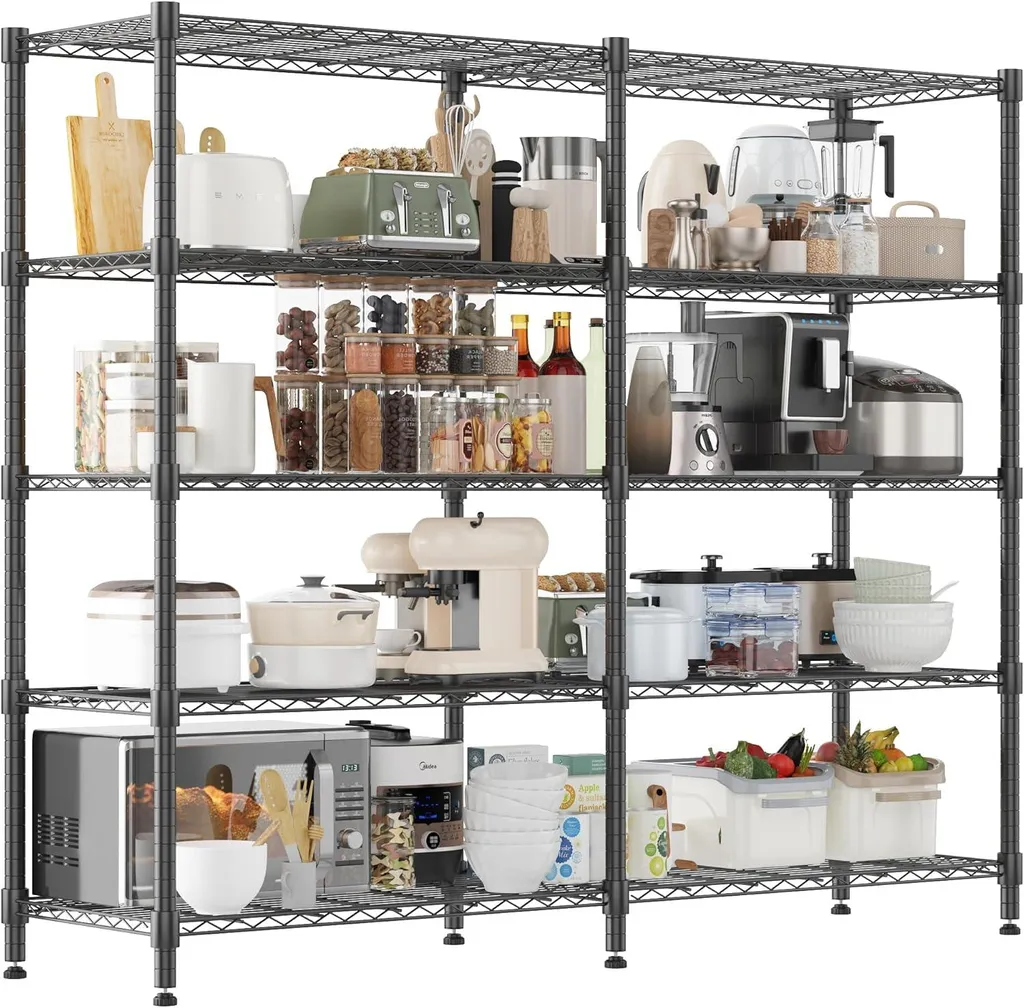 Étagère de rangement solide contre le désordre : métal noir 5 niveaux 183cm