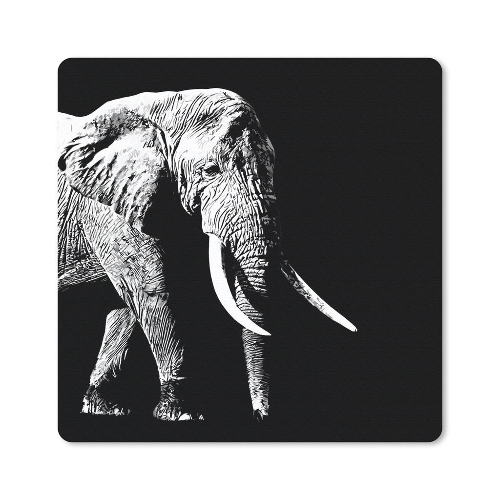 MuchoWow Mauspad Mousepad Elefant - Tiere - Schwarz - Weiß 30x30 cm - Mousepads - Maus Mat - Pad - Mausunterlage - Gaming