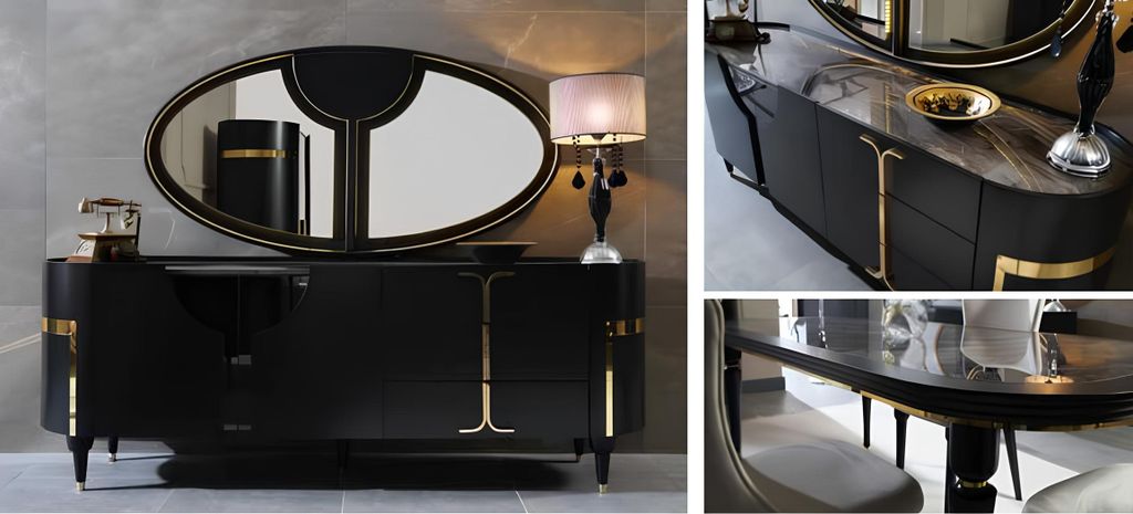 Tisch Set Garnitur Esstisch 4 Stühle Luxus Stil Möbel Stuhl Gruppe Kommode 8tlg