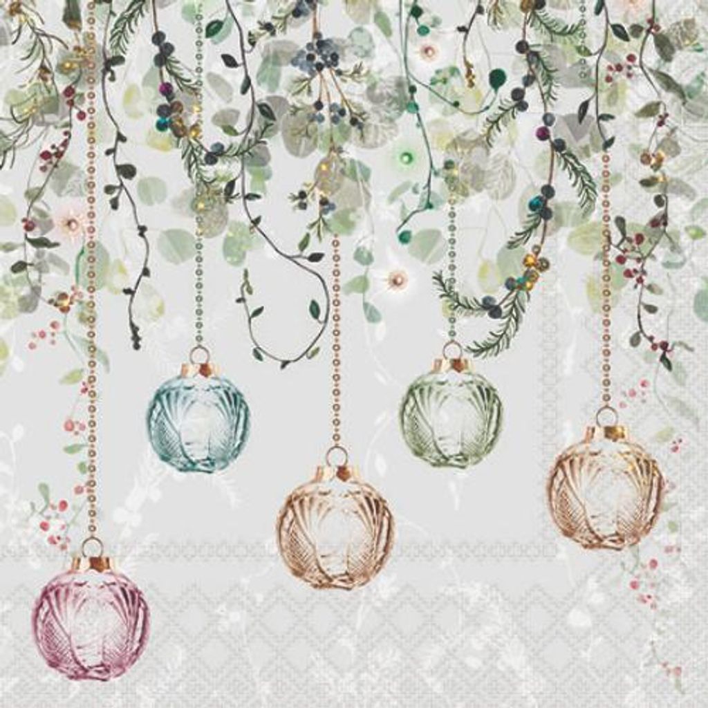 Weihnachten Servietten 25x25 cm 3-lagig 20 Stück Floral Christmas greyMix Weihnachtskugeln gedeckte Farben