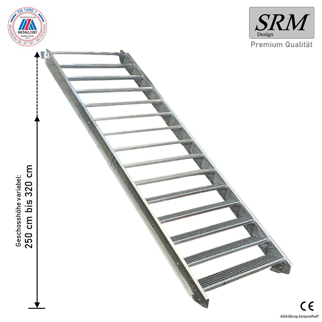 SRM Design Stahltreppe Wangentreppe, 15 Stufen, Produktbild 