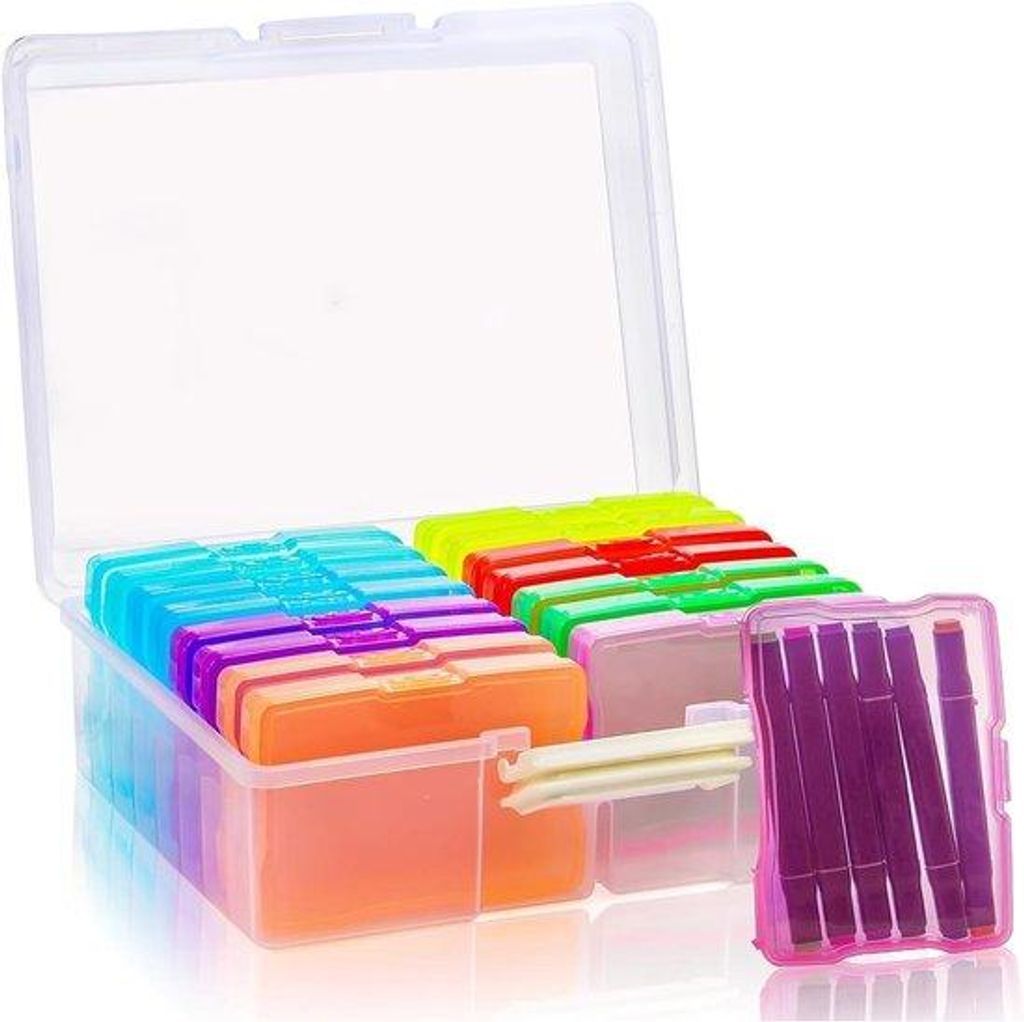 Multifunktions-Box - 38 x 31 x 13 cm - Mit 16 Fotofächern - Vielfarbenes Sortierkarton für Kleinteile - Für Karten - Fotos - Briefmarken - Büro...