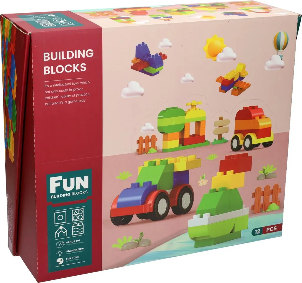 Blocs de construction cubes en bois 12 pièces - Jeu éducatif premier âge