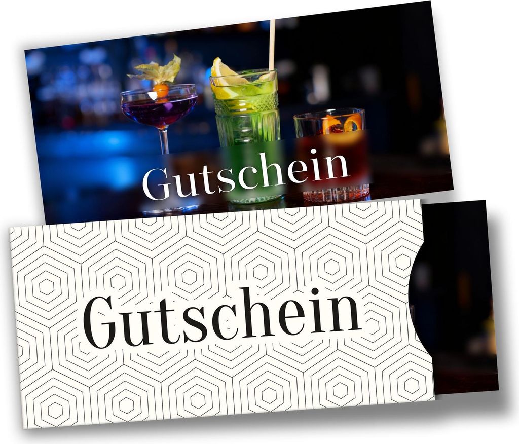 itenga Geschenkgutschein Fotodesign mit Hülle - Motiv COCKTAIL Postkarte zum Ausfüllen 21,0 x 9,8 cm