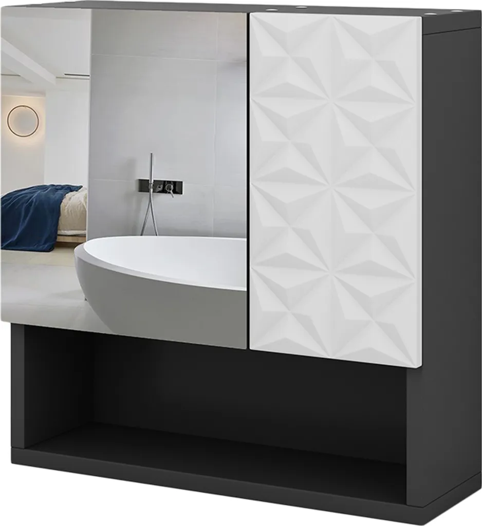 Vicco Specchio Contenitore Bagno Edge 54x55 cm - Nero e Bianco Moderno