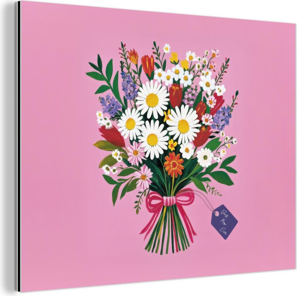 MuchoWow Wanddekoration Metall Metallbild Wandkunst 80x60 cm Blumen - Zitat - Karte - Bunt MuchoWow Aluminium Gemälde - Alubild