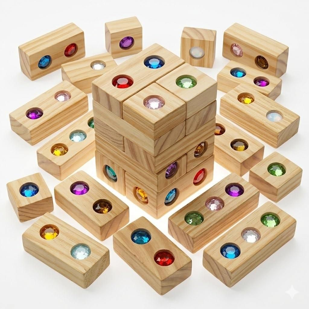 Bloques de madera con incrustaciones de piedras preciosas, Imagen del producto 