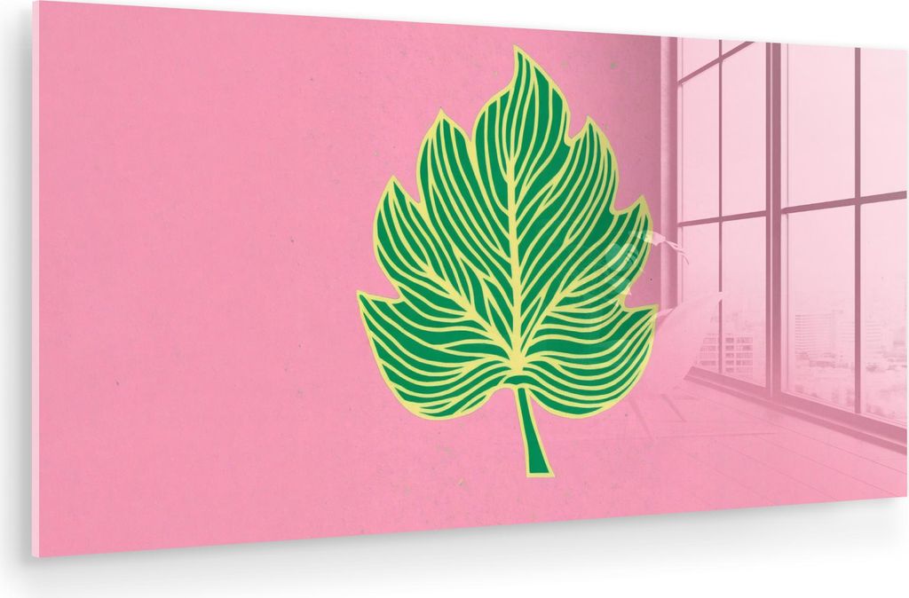 MuchoWow Glasbilder - Bilder auf Wandbild - Foto auf Glas Blatt - Grün - Illustration - Minimalistisch 40x20 cm Wanddekoration aus Glas - Acrylgla...