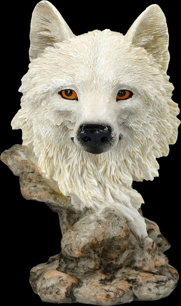 Wolf Figur Höhe: 12,5 cm - Büste weißer Wolf - Fantasy Deko Produktbild 