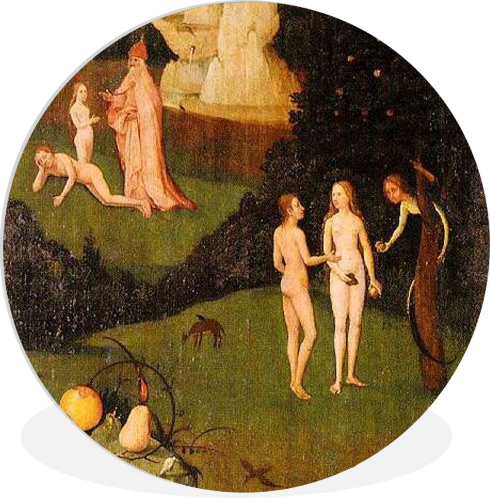 MuchoWow Rundes Wandbild - Runde Bilder Heuwaage linker Flügel des Triptychons - Gemälde von Hieronymus Bosch Ø 90 cm Kreis Wanddekoration Kun...