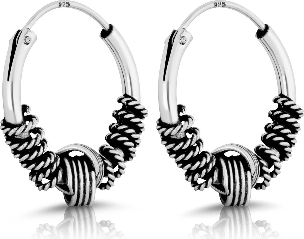 Paar Ø 18mm Bali Creolen Knoten 2mm Keltisch 925 Sterling Silber Gothic 4388