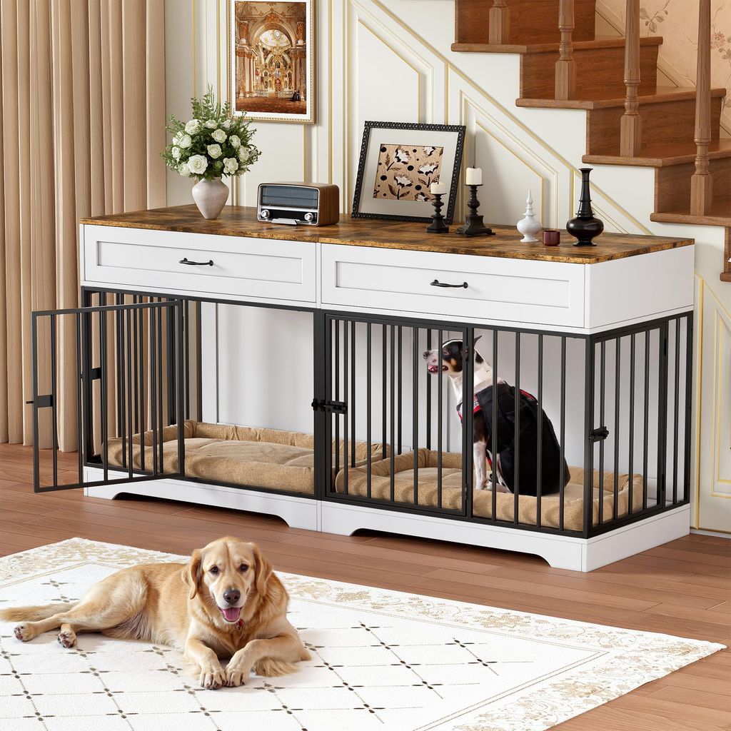 Hundekäfig mit 4 Türen 2 Hunde, 178*85cm, Hundebox Mit 2 Produktbild 