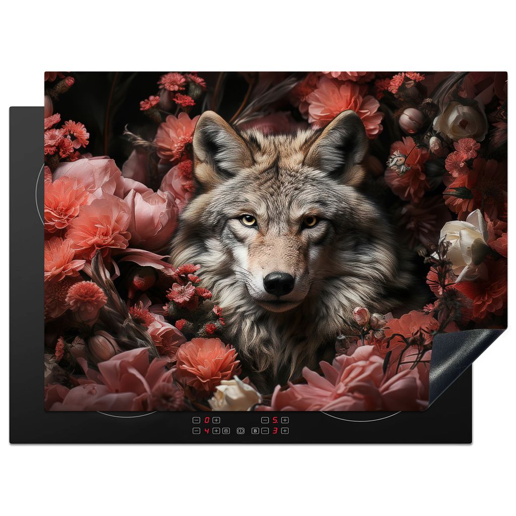 KitchenYeah Herdabdeckplatte Wolf - Tier - Floral - Botanisch - Natur - Fantasie , 71x52cm, Küche Deko, Glaskeramikkochfeld Herdabdeckung, Abdec...