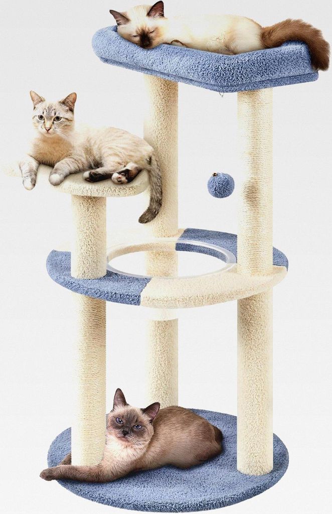 Kratzbaum, Ozean Design Katzenbaum Katzenkratzbaum, mit Plattform Raumkapsel Sisalstämme, Stabiler Kletterbaum für Katzen, Blau/Beige