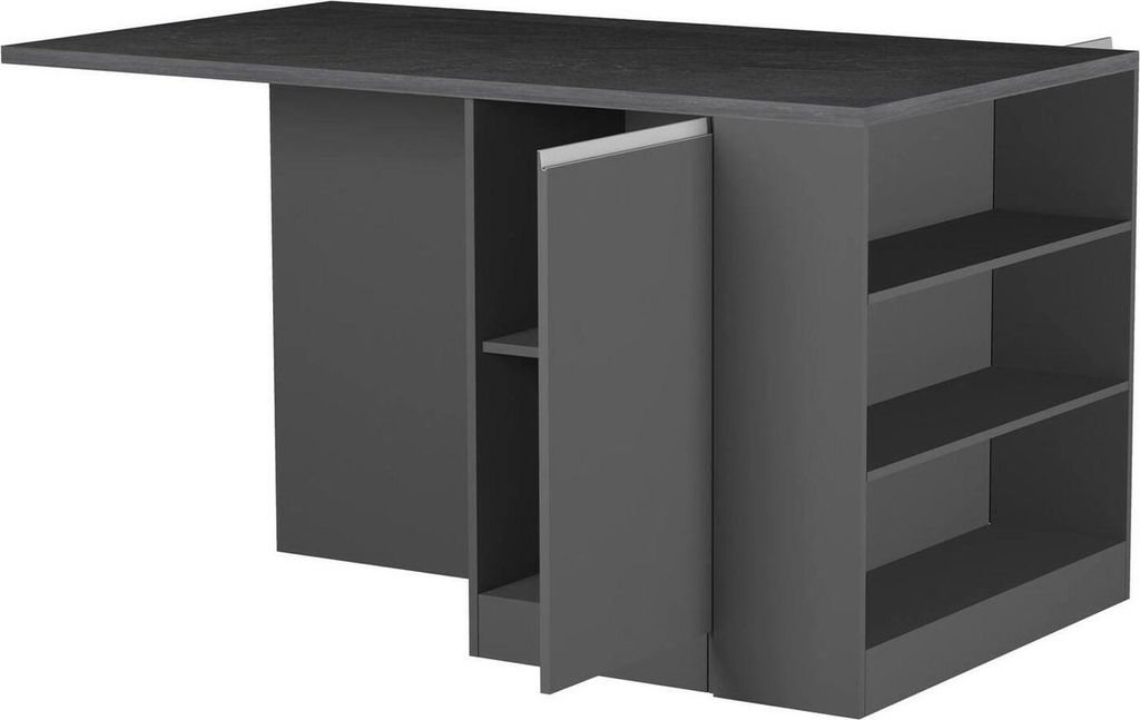 Dmora Kücheninsel Osvaldo 160x90x90 cm Schwarz, 4 Regale