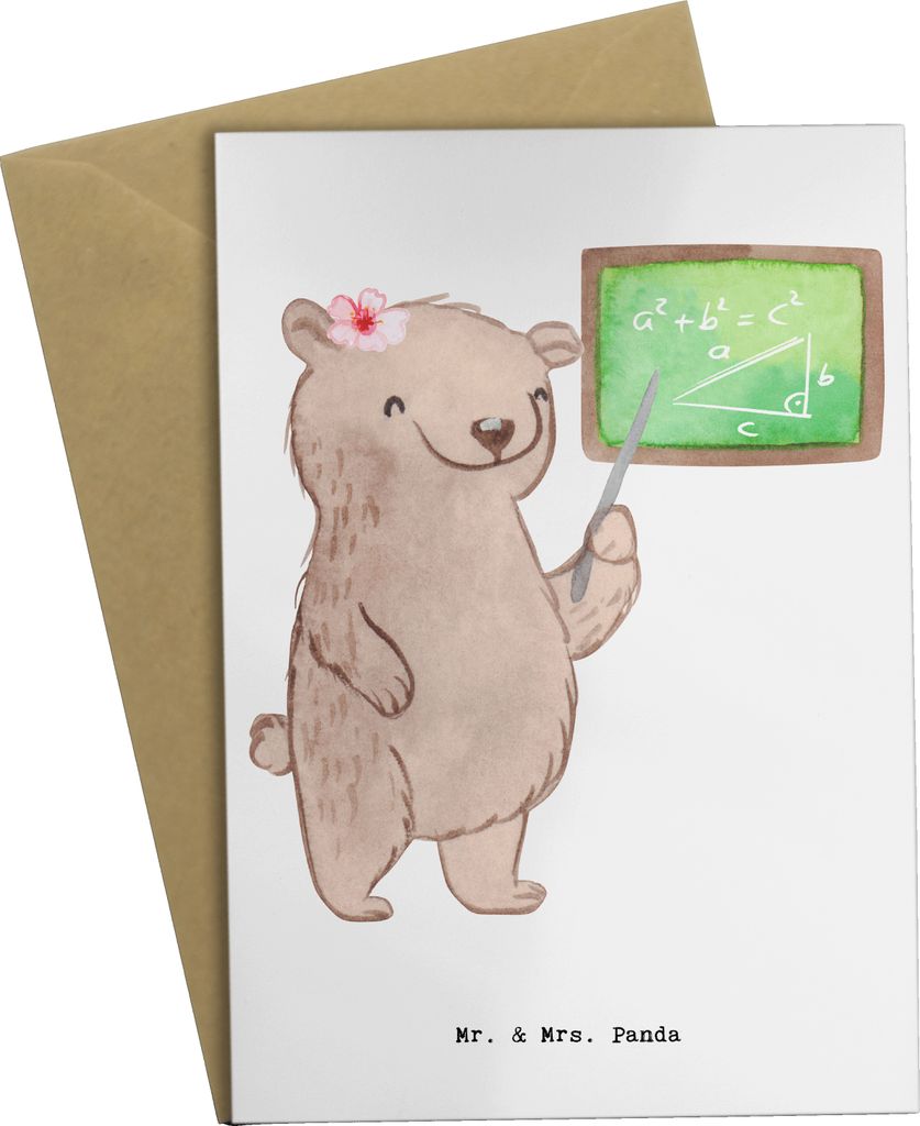 Mr. & Mrs. Panda Grußkarte Mathematiklehrerin Herz - Weiß - Geschenk, Matheunterricht, Referendariat, einladungskarten, Grußkarten, weihnachtska...