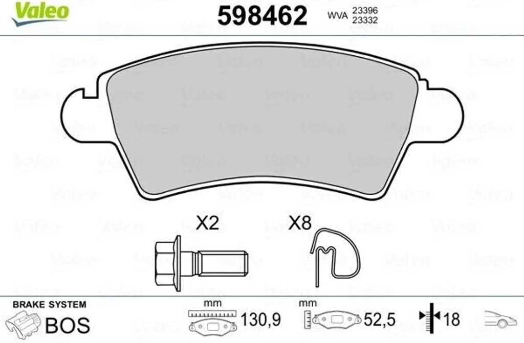 Plaquettes de frein avant Valeo 598462 pour Peugeot 206 et Citroën Xsara