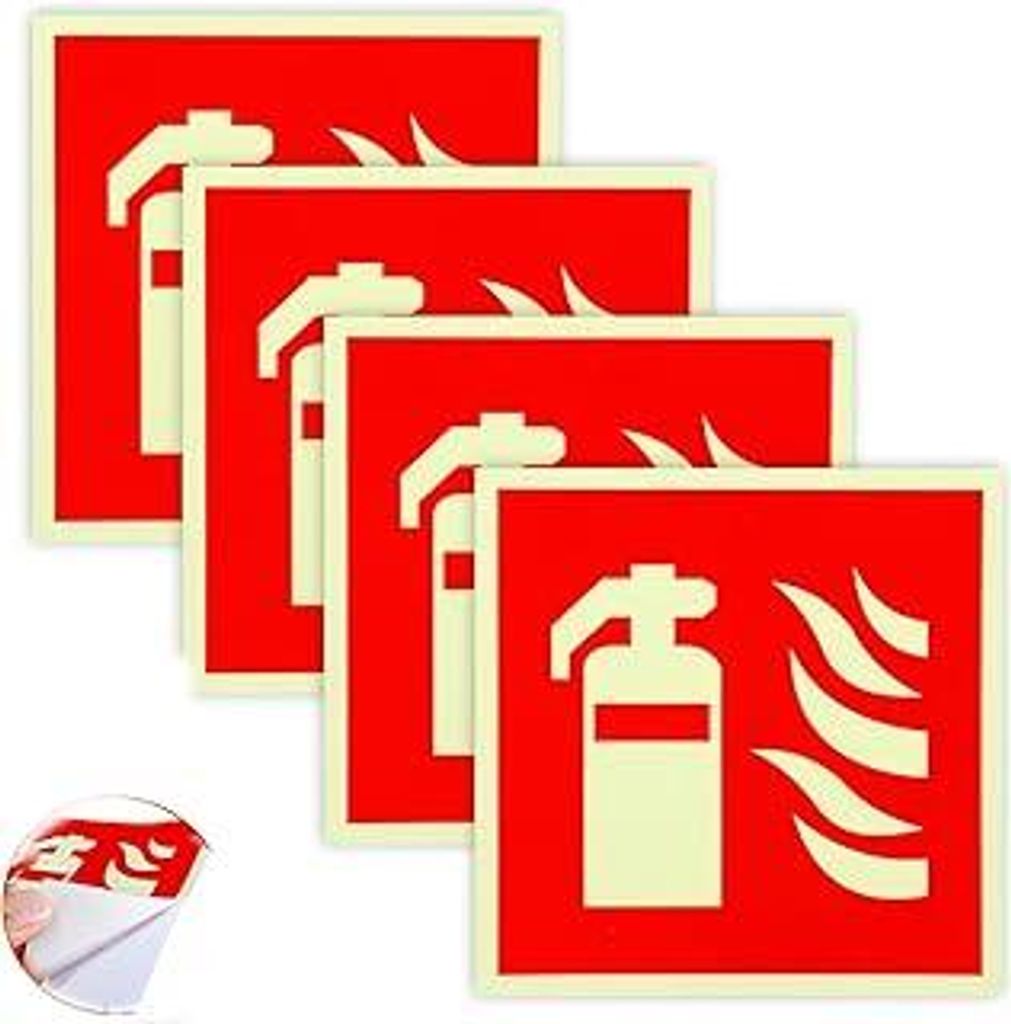 Feuerlöscher Schild,4 Stück Brandschutzaufkleber Selbstklebende,Im Dunkeln leuchtende Feuerlöscherschilder,Sicherheitsmarkierung Brandschutzzeic...