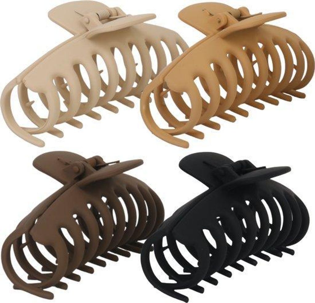 4-teiliges Set, Damen Haarclip, Bananenclip, große Haarclip, Modeaccessoire, glattes Material, Geschenk, Gold, Karamell, braun, schwarz