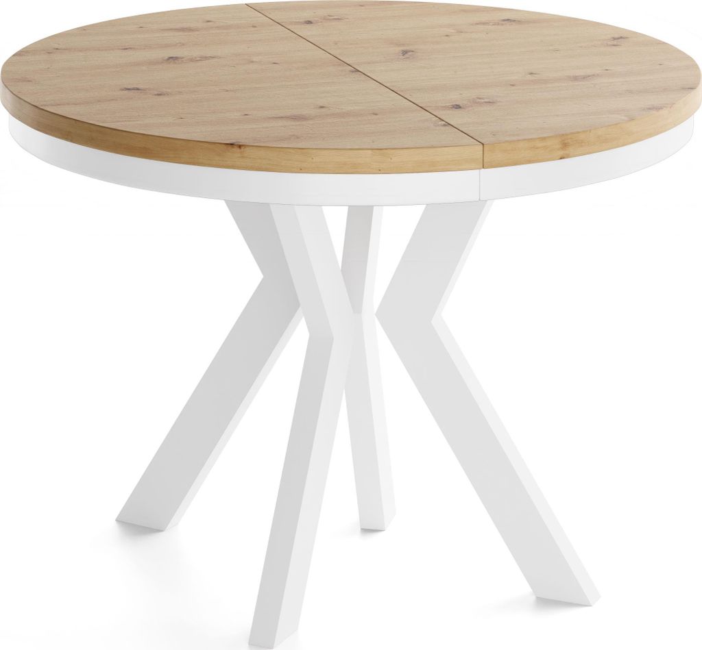Runder Esstisch Ausziehbar 100-200 cm XXL Groß – Verlängerbar, für 5-10 Personen mit Weißen Holzbeinen & Metallring – Tisch für Wohnzimmer...