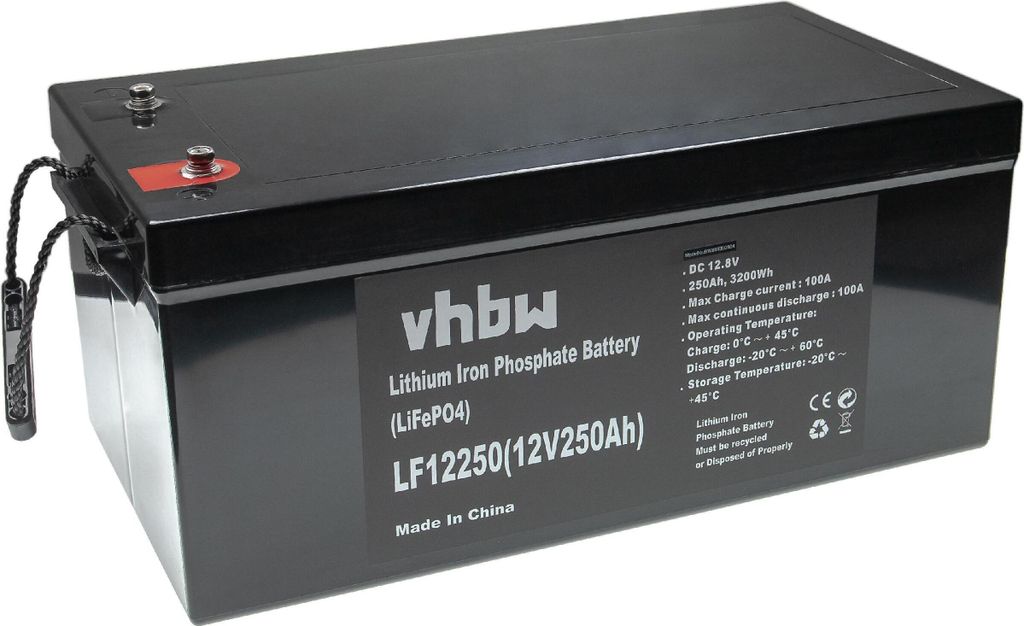 vhbw Akku Bordbatterie für Wohnwagen, Boot, Camping, Wohnmobil (250 Ah, 12,8 V, LiFePO4)
