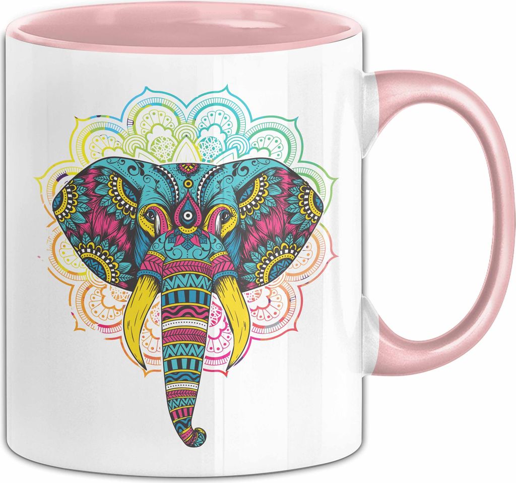 Elefant Tasse Geschenk Für Elefanten-Liebhaber Geschenkidee Mandala Bunt (Rosa)