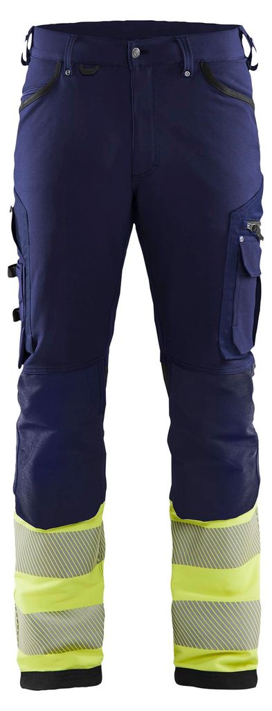 Blakläder High Vis Arbeitshose 4-Wege-Stretch ohne Werkzeugtaschen 1193, Farbe:Marineblau/ High Vis Gelb, Größe:C156