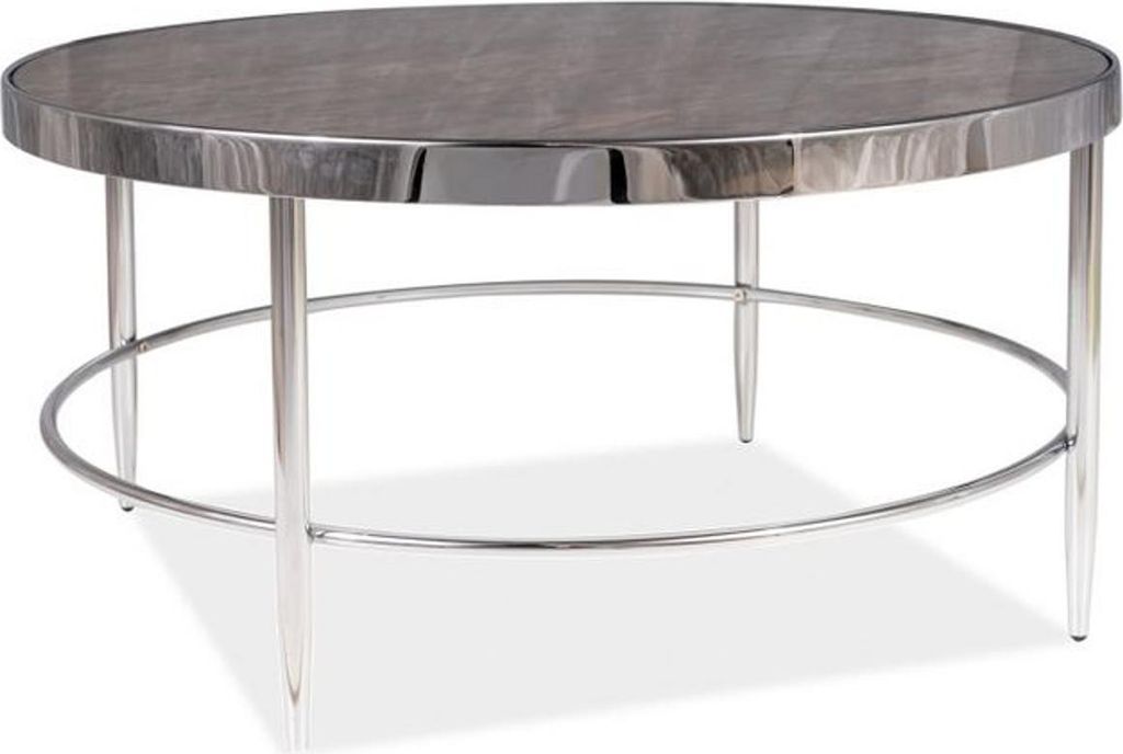 Casa Padrino Luxus Couchtisch Silber / Grau Ø 82 x H. 40 cm - Runder Wohnzimmertisch mit Glasplatte in Marmoroptik - Wohnzimmer Möbel