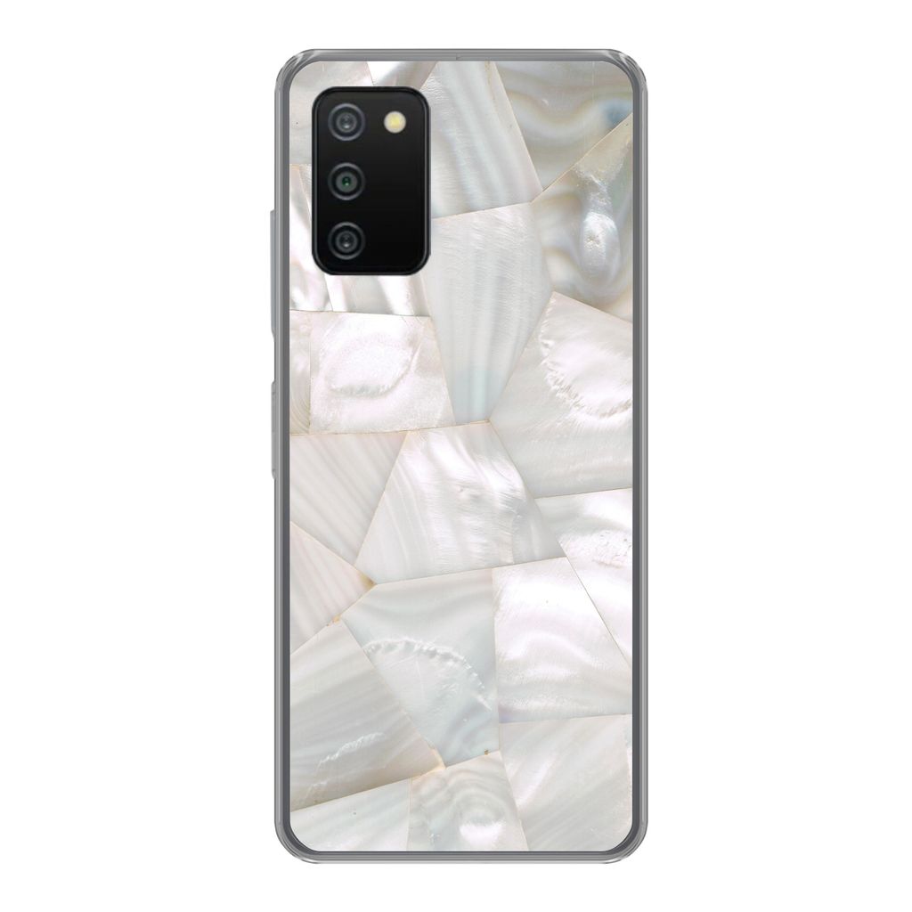 MuchoWow Handyhülle Schutzhülle Hülle für Samsung Galaxy A03s Naturstein - Perlmutt - Weiß Silikon Softcase Handy Hülle - Schutz
