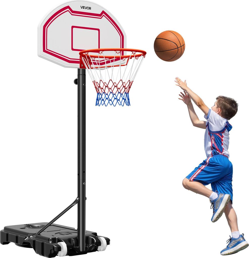 VEVOR tragbarer Basketballständer, 1,6 bis 2,1 m höhenverstellbarer Basketballkorb, verstellbare Basketballanlage mit Nylonnetz & Rollen, tragbar...