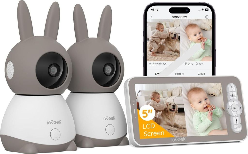 2K-Babyphone setzen 2 Kameras PTZ 355 °, 5 "Babyphone MIT Produktbild 