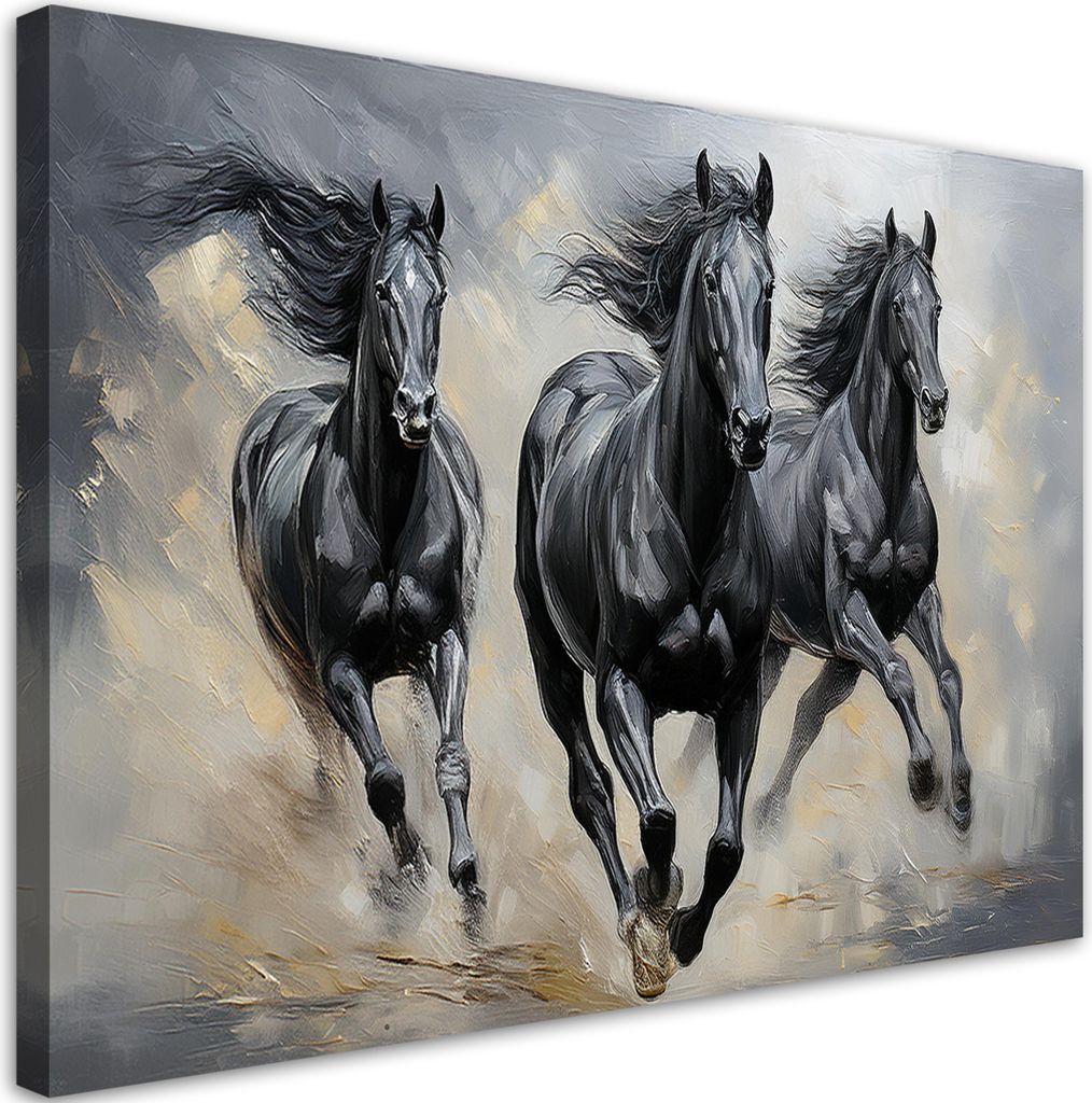 Leinwandbild Galoppierende Pferde 100x70 Feeby Schwarz bild für die wand bereit zum aufhängen