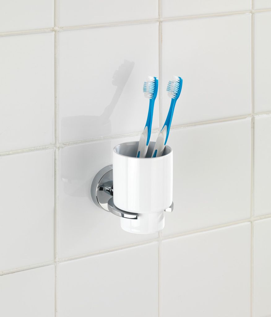 WENKO Vacuum-Loc Zahnputzbecher Capri, Befestigen ohne bohren, Silber glänzend