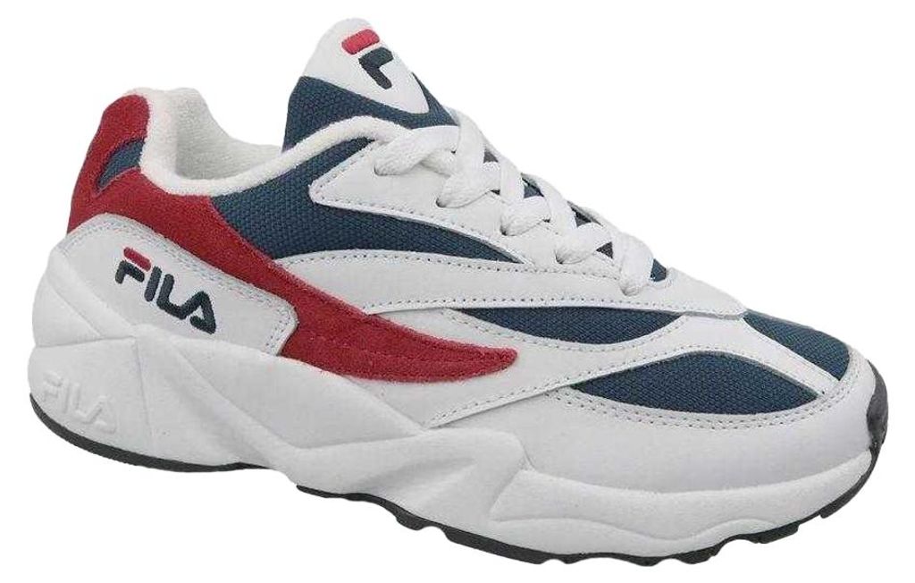 Fila - "94" Sneaker für Damen, Leder, niedrig geschnitten PP9613 (39 EU) (Weiß/Rot/Dunkles Marineblau)