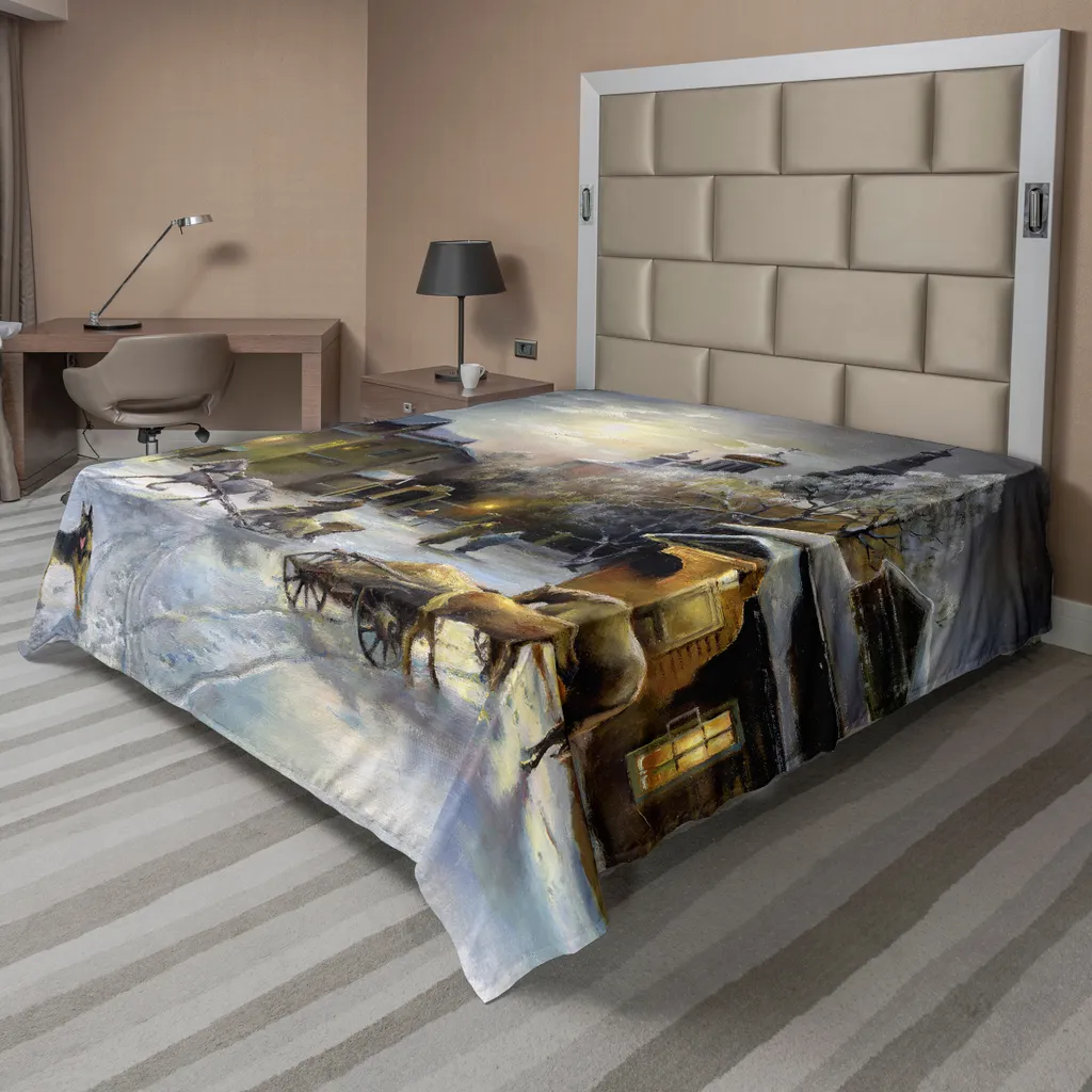 Drap décoratif multicolore en microfibre douce motif ville western la nuit