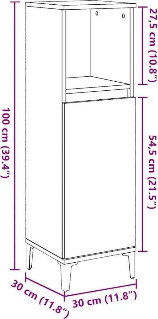 Colonna Bagno Effetto Legno Vecchio 30x30x100 cm Mobile Contenitore - 11