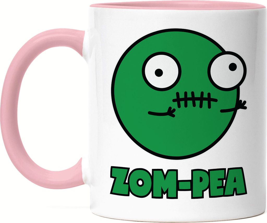 Zom-Pea Lustiges Erbsenmotiv Tasse Rosa Geschenkidee witziges Design Halloween
