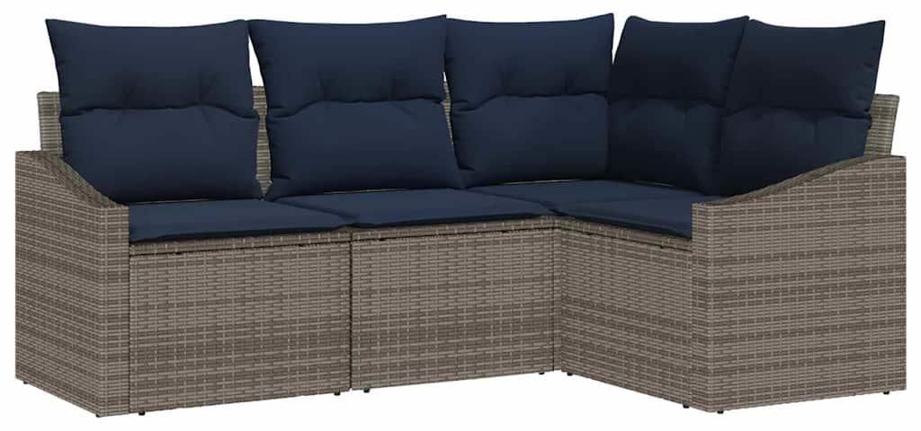 vidaXL Gartensofa-set mit Kissen 4 pcs Grau und Marineblau Poly-Rattan