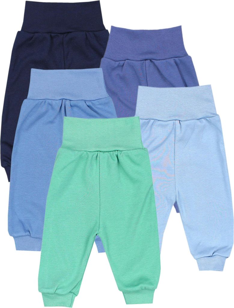 TupTam Unisex Baby Pumphose 5er Pack aus en Materialien Langhose unisex, Farbe: Dunkelblau Jeans Blau Mintgrün, Größe: 92