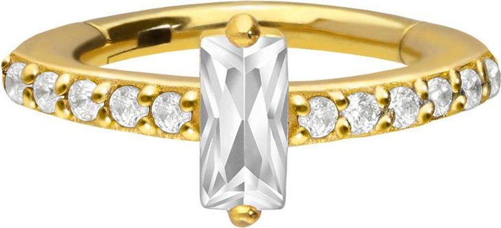 Ohrpiercing, Nasenpiercing, Septum Piercing Chirurgenstahl Segmentring Clicker KRISTALLRECHTECK + EINGEFASSTE KRISTALLE Gold Innendurchmesser: 8 mm