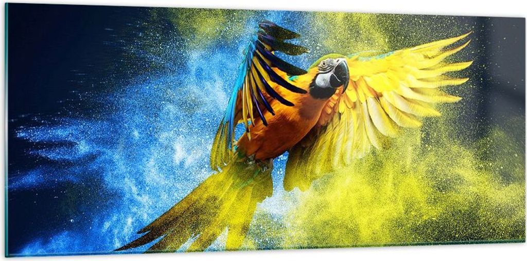 Bilder auf glas - Papagei Vogel Feder - 120x50cm - Glasbilder - Wandbilder - Kunstdruck - zum Aufhängen bereit - Wanddekoration aus Glas - Glas Bi...