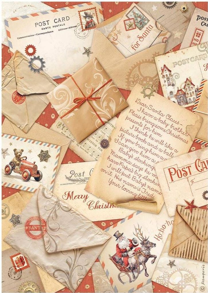 Reispapier Decoupage Bastelpapier A4 - Stamperia - Gear Up Postkarten
