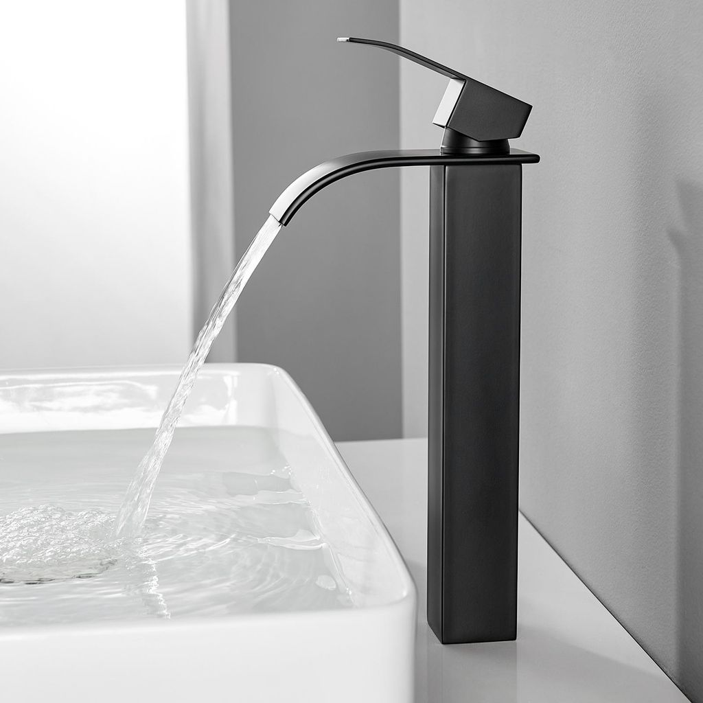 Wasserfall Waschtischarmatur Hoch, 304 Edelstahl Schwarz, Produktbild 
