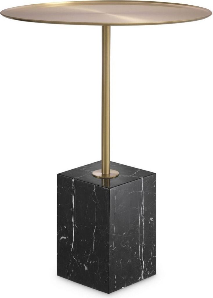 Casa Padrino Luxus Beistelltisch Messingfarben / Schwarz-Weiß Ø 45 x H. 62 cm - Runder Edelstahl Tisch mit Marmorsockel - Wohnzimmer Möbel - Hot...