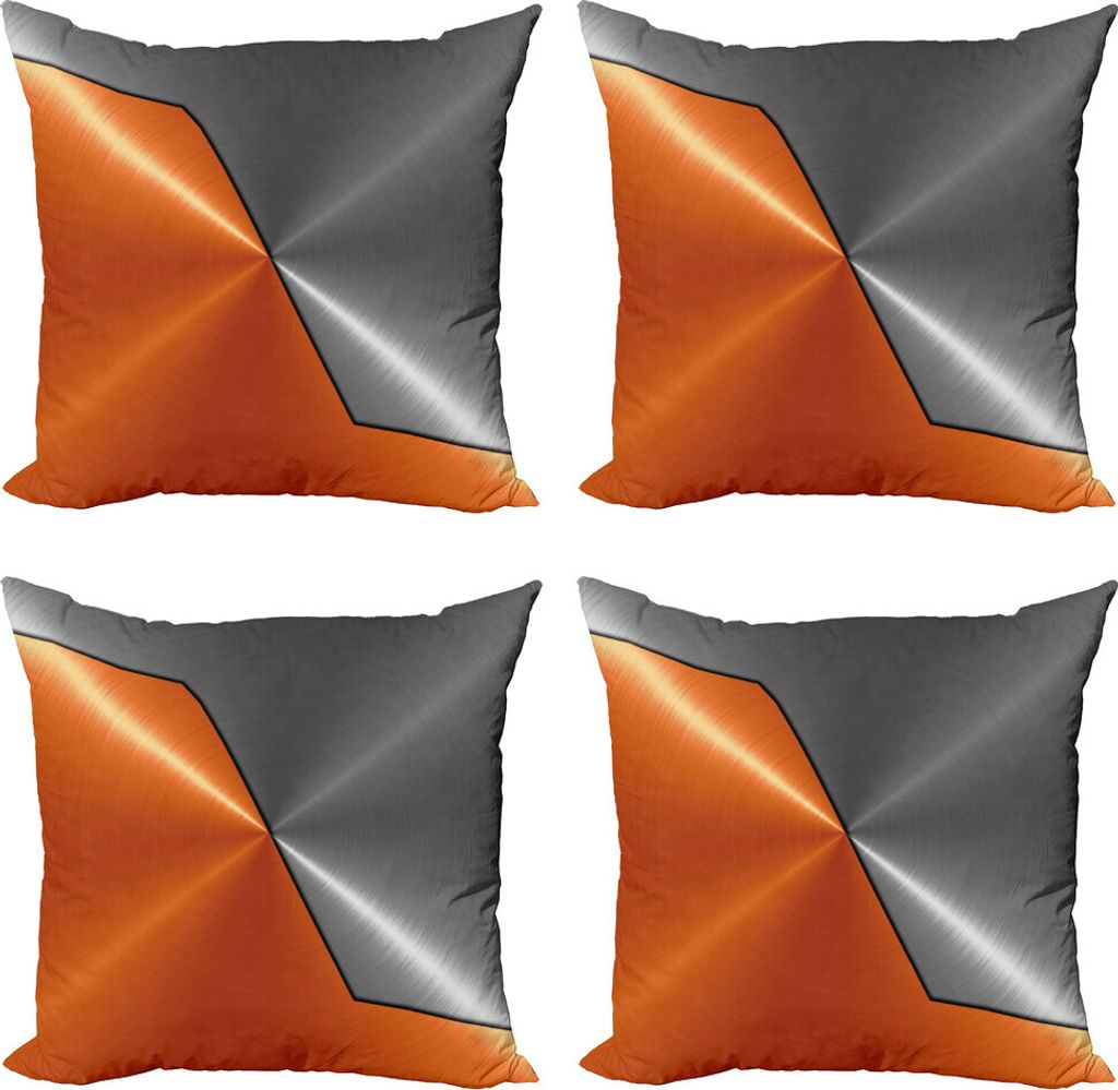 ABAKUHAUS Orange und Grau Kissenbezug Set (4 Stück), Maschinen Moderne 3D, Moderner Doppelseitiger Digitaldruck, 60 cm x 60 cm, Orange Grau