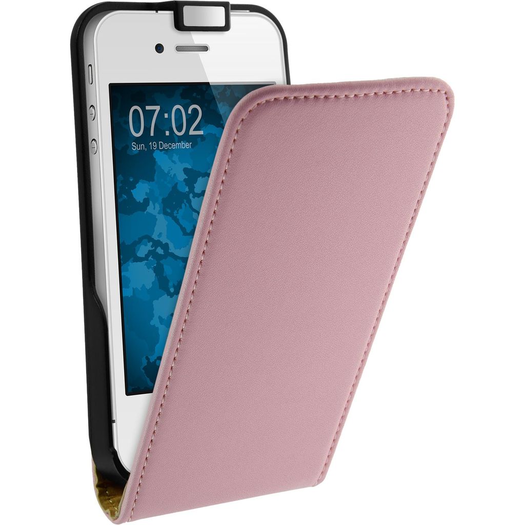 PhoneNatic Kunst-Lederhülle kompatibel mit Apple iPhone 4S - Flip-Case rosa + 2 Schutzfolien