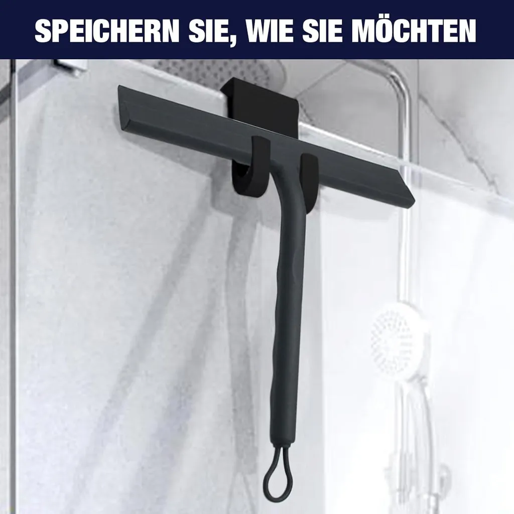 Raclette de douche en silicone noir avec support adhésif sans perçage - 7